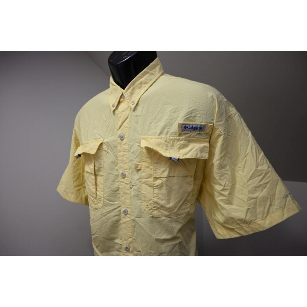 Columbia‎ PFG Vented Fishing Shirt Short Sleeve Omni-Shade Yellow Mens Sz XL